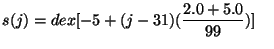 $\displaystyle s(j) = dex[-5+(j-31)(\frac{2.0+5.0}{99})]~~~$