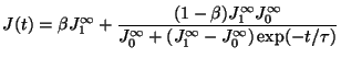 $\displaystyle J(t) = \beta J_1^\infty +
{ (1-\beta) J_1^{\infty} J_0^\infty \over
J_0^{\infty}
+ (J_1^\infty - J_0^{\infty}) \exp(-t/\tau)}$